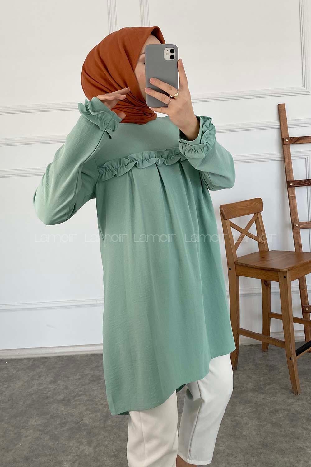 Modalamelif Önü Fırfırlı Tunik Çağla