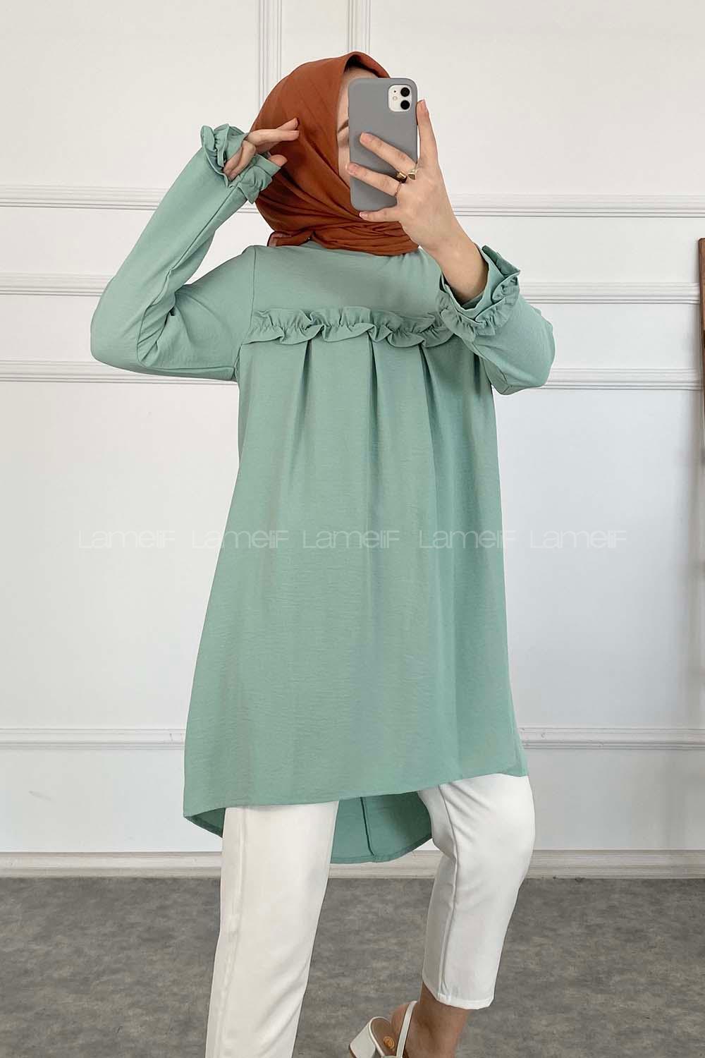 Modalamelif Önü Fırfırlı Tunik Çağla