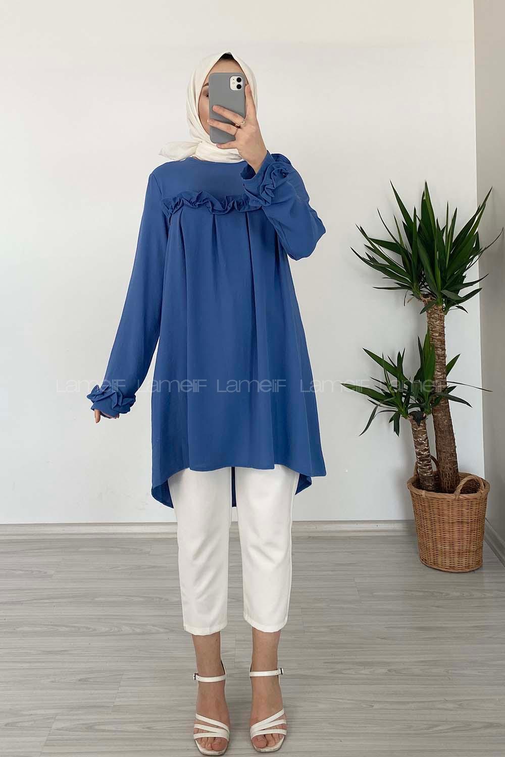 Modalamelif Önü Fırfırlı Tunik İndigo