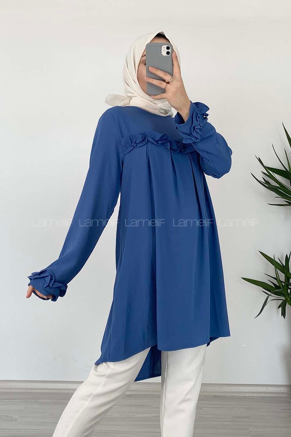 Modalamelif Önü Fırfırlı Tunik İndigo