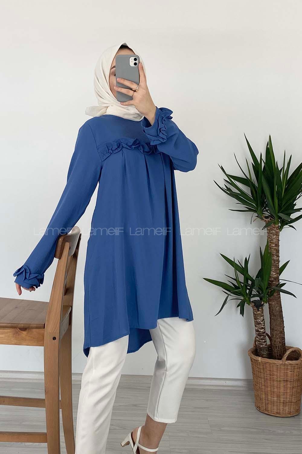 Modalamelif Önü Fırfırlı Tunik İndigo