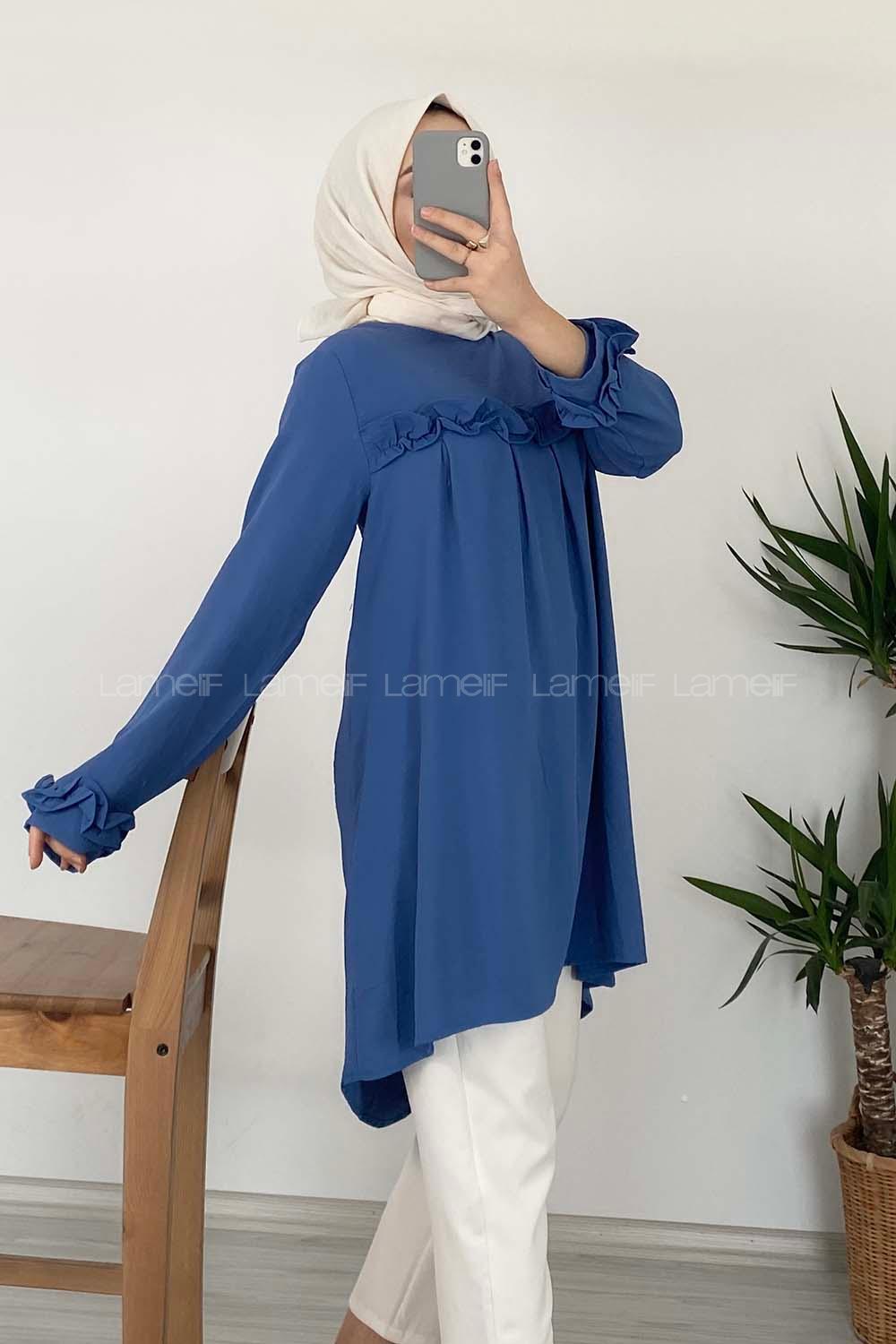 Modalamelif Önü Fırfırlı Tunik İndigo