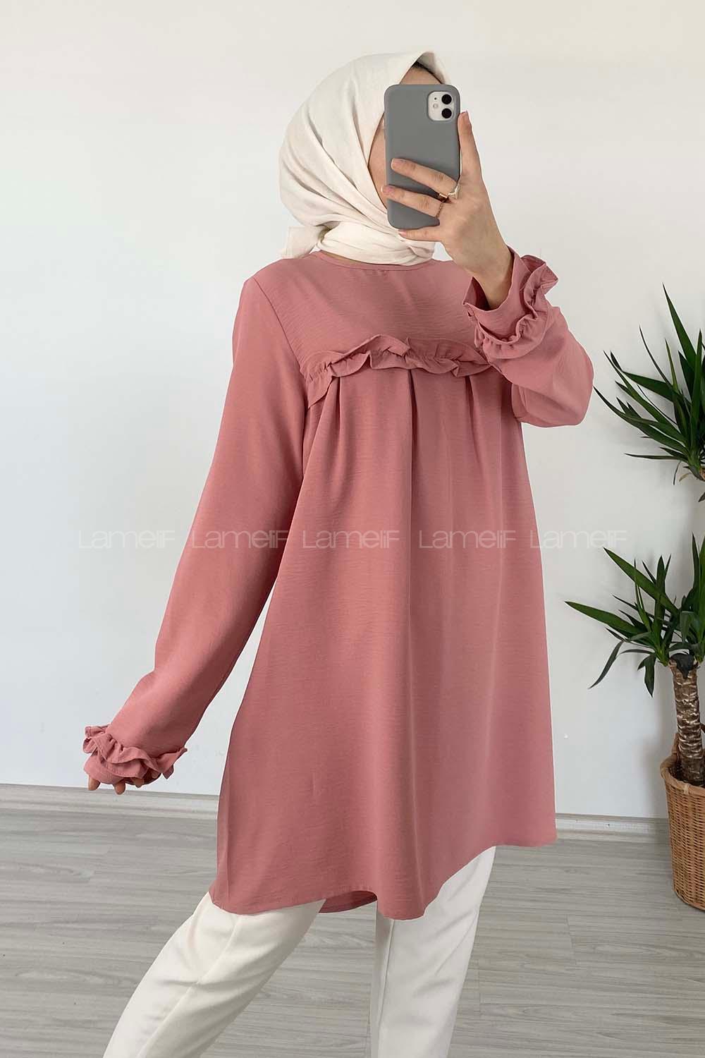 Modalamelif Önü Fırfırlı Tunik Pudra