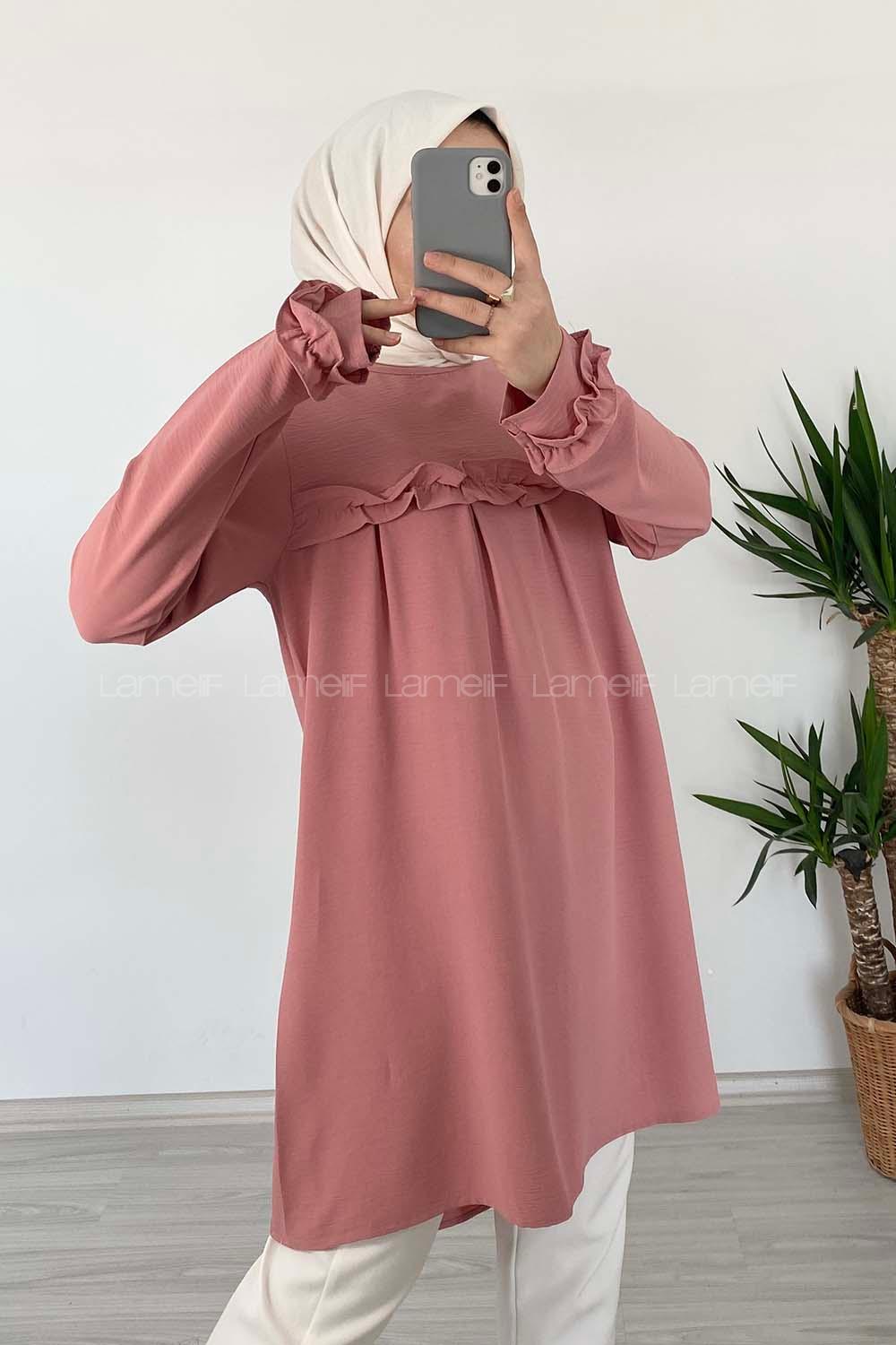 Modalamelif Önü Fırfırlı Tunik Pudra