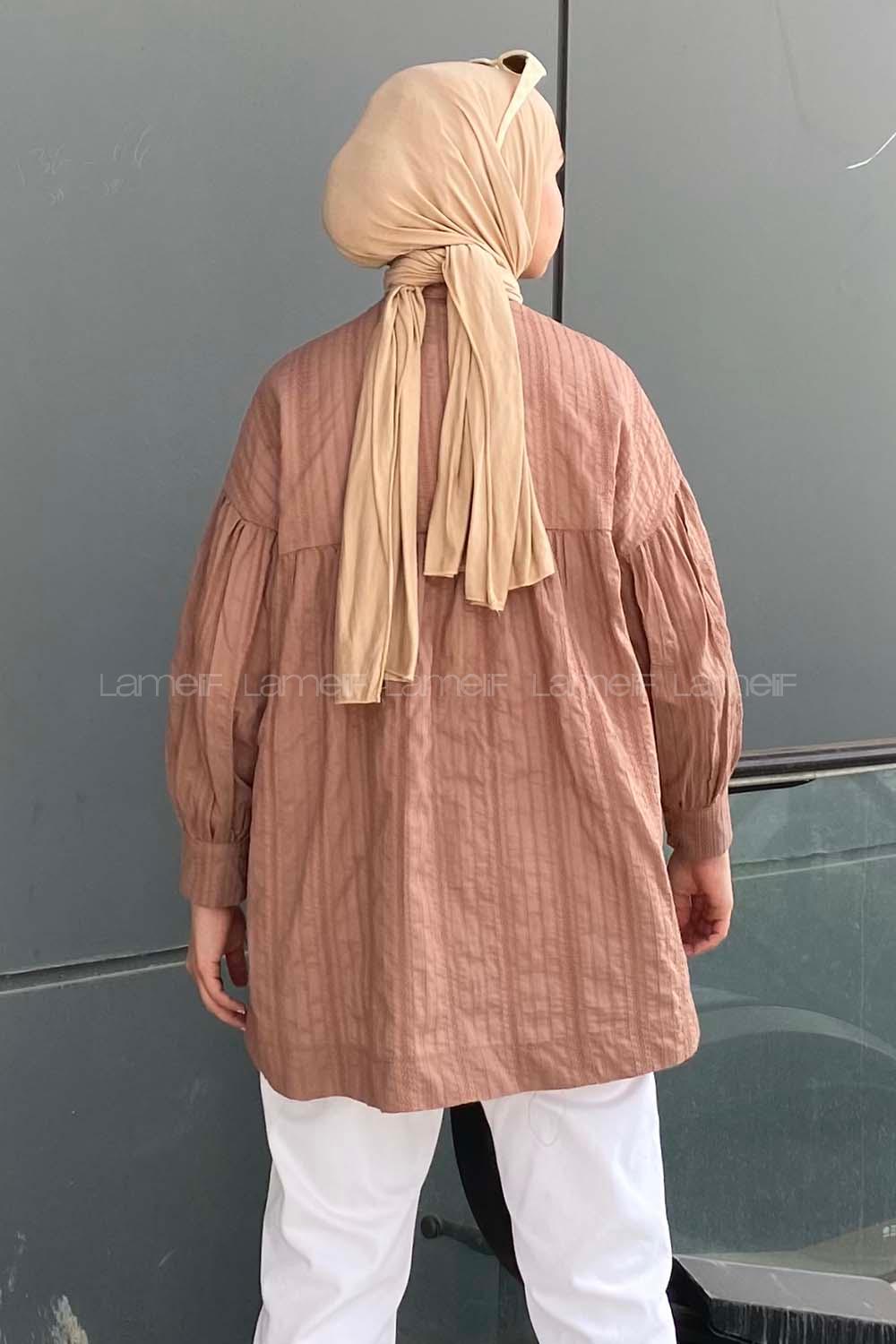 Modalamelif Önü Yarım Düğmeli HakimYaka Tunik Acı Kahve