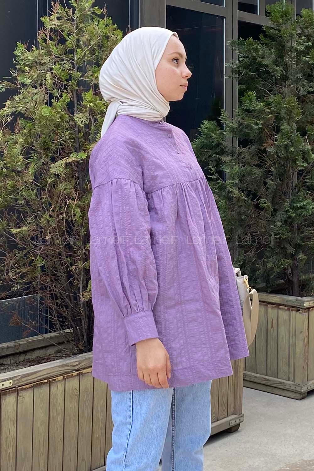 Modalamelif Önü Yarım Düğmeli HakimYaka Tunik Lila