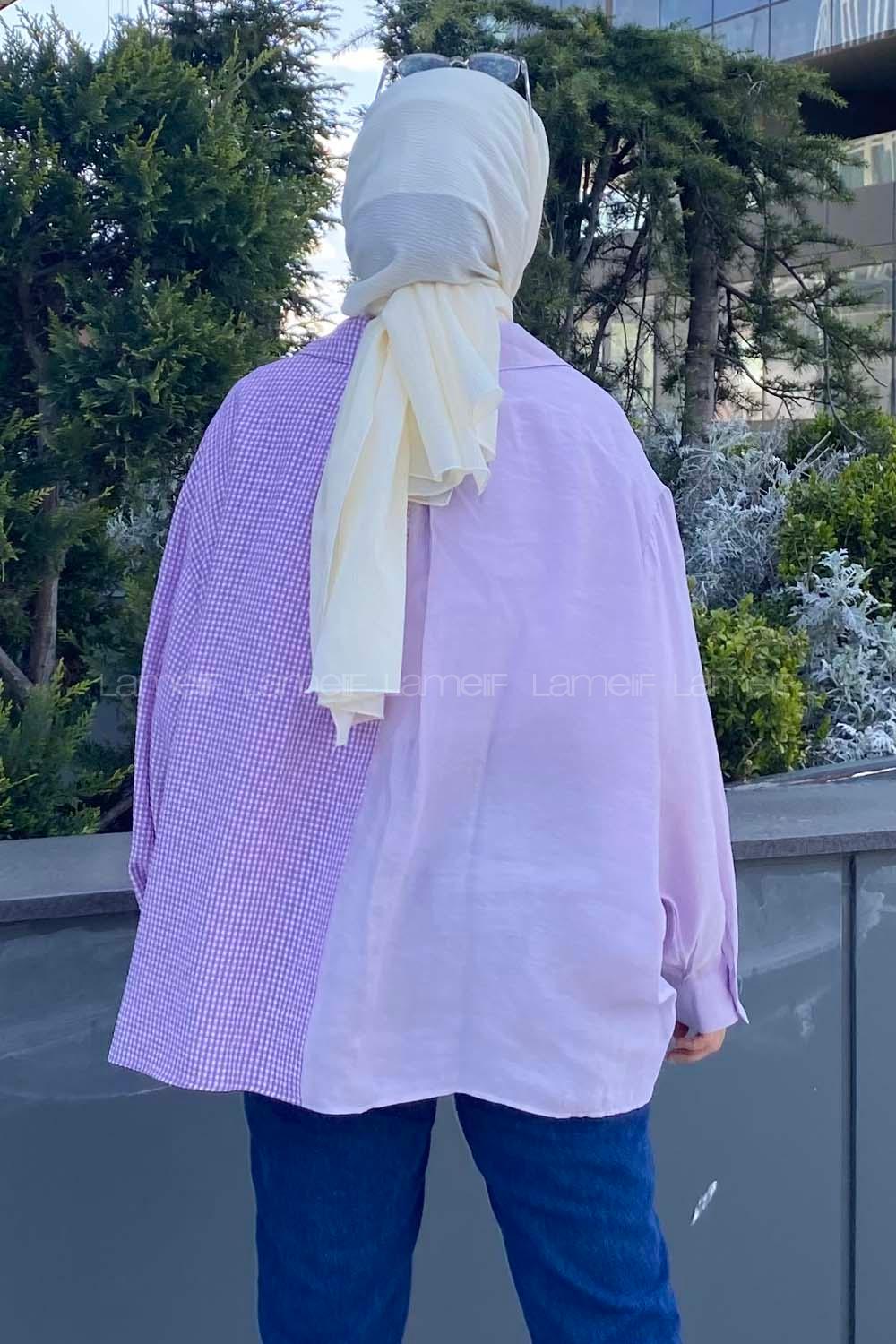 Modalamelif Oversize Ekose Gömlek Lila