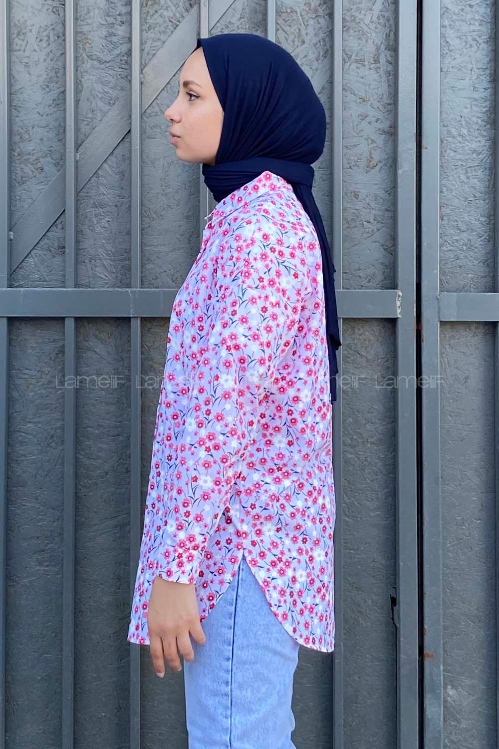 Modalamelif Papatya Desenli Salaş Gömlek Kırmızı