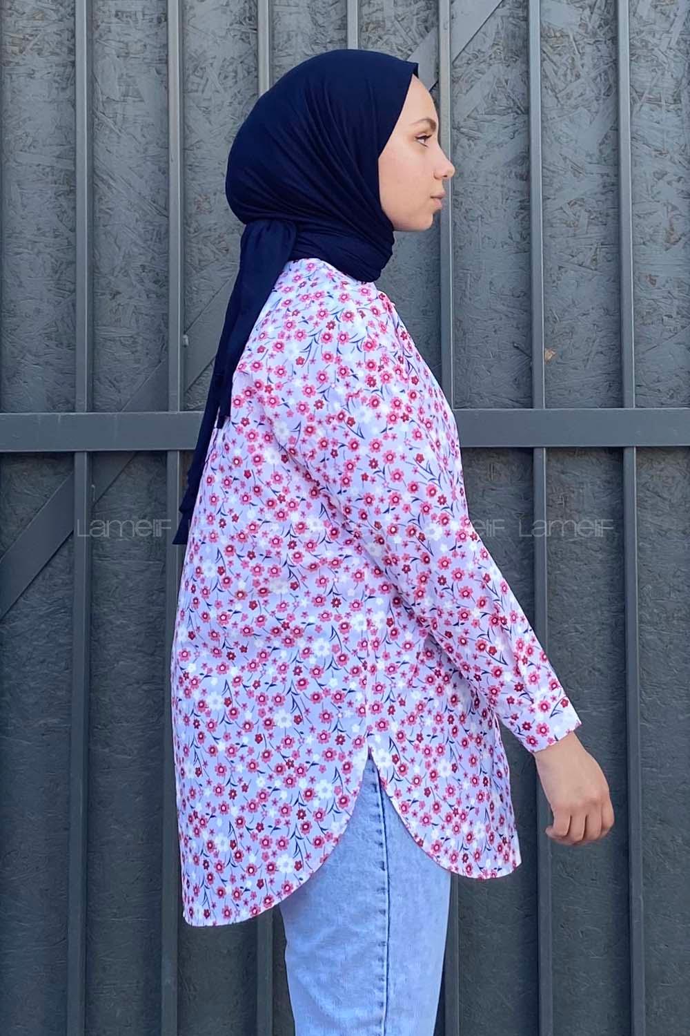 Modalamelif Papatya Desenli Salaş Gömlek Kırmızı