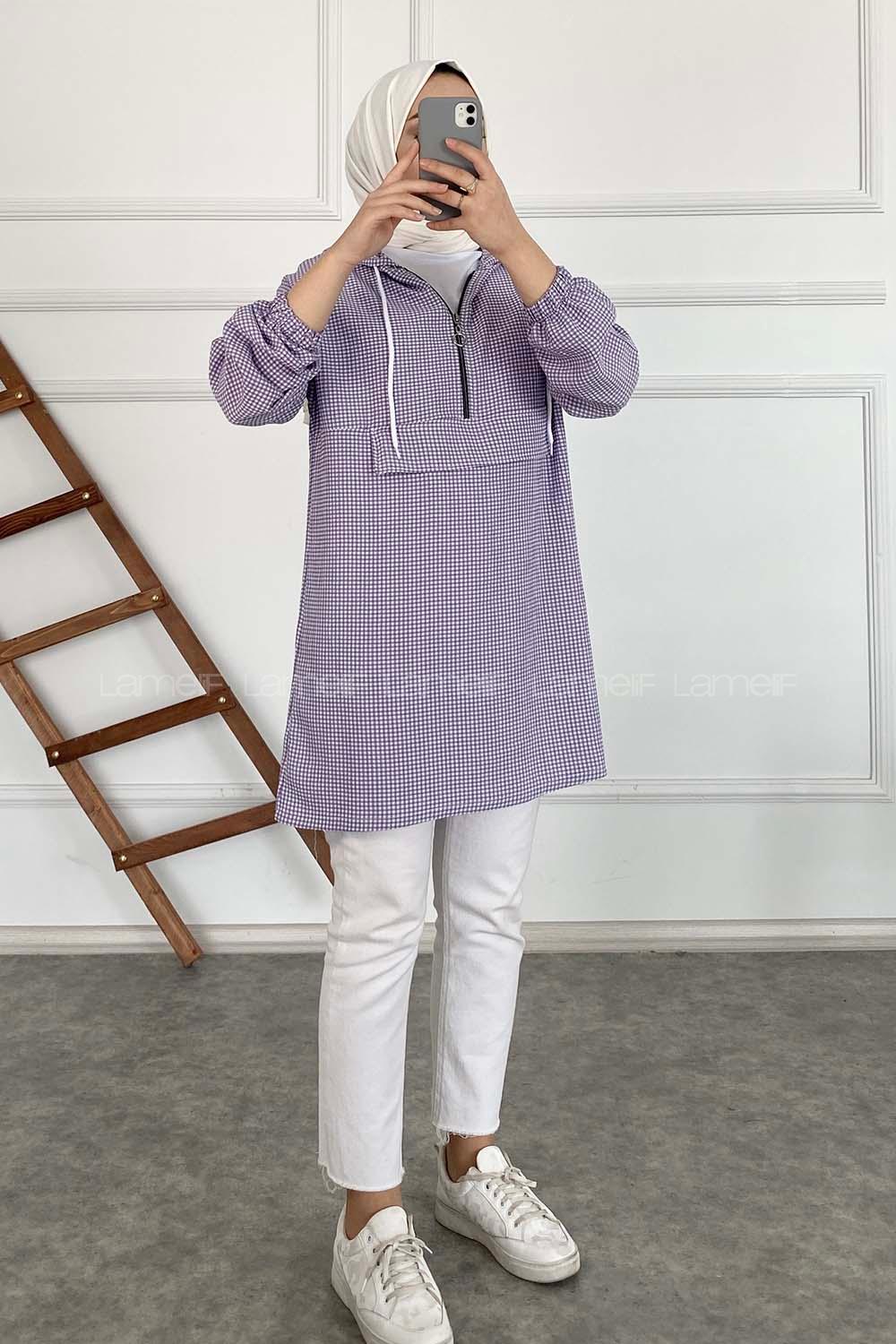 Modalamelif Pötikare Kapşonlu Tunik Lila