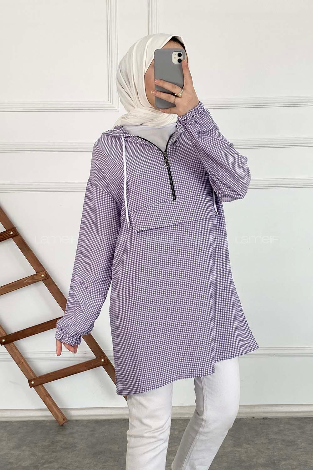 Modalamelif Pötikare Kapşonlu Tunik Lila
