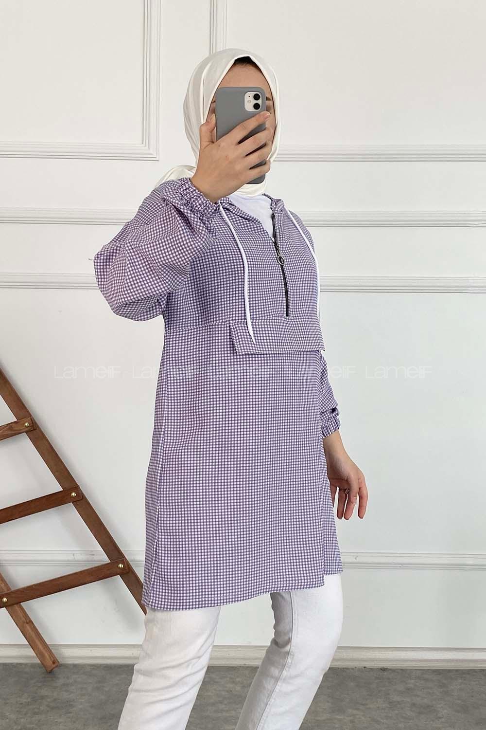 Modalamelif Pötikare Kapşonlu Tunik Lila