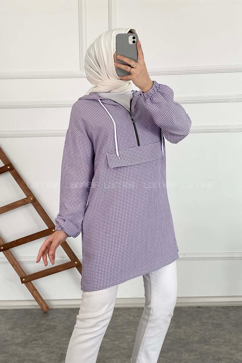 Modalamelif Pötikare Kapşonlu Tunik Lila