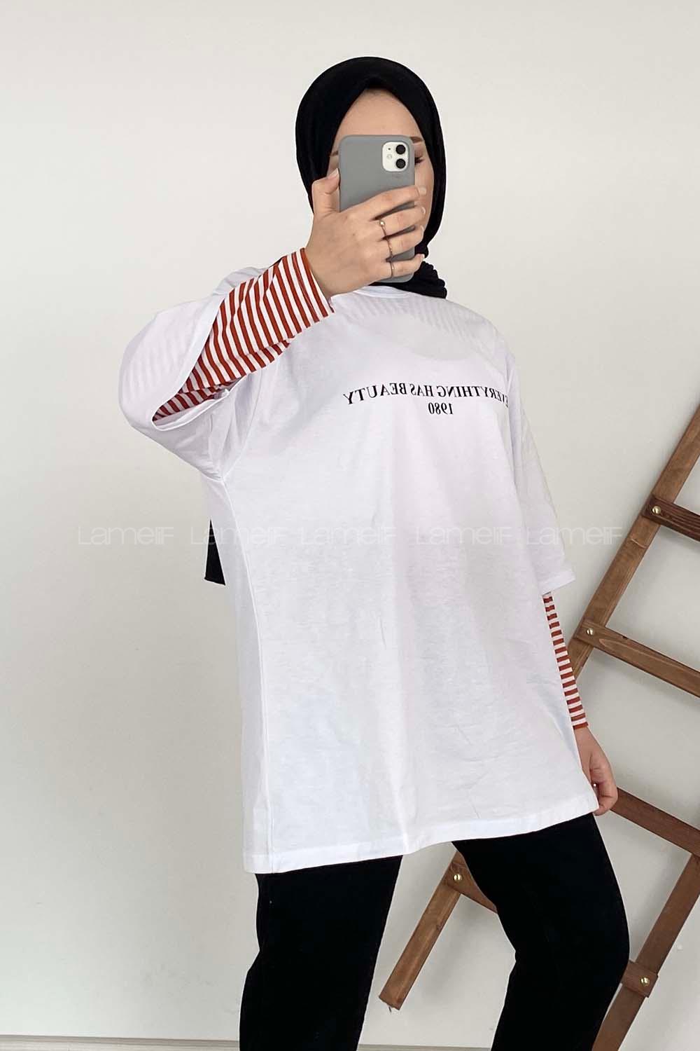 Modalamelif 1980 Baskılı Oversize T-Shirt Beyaz
