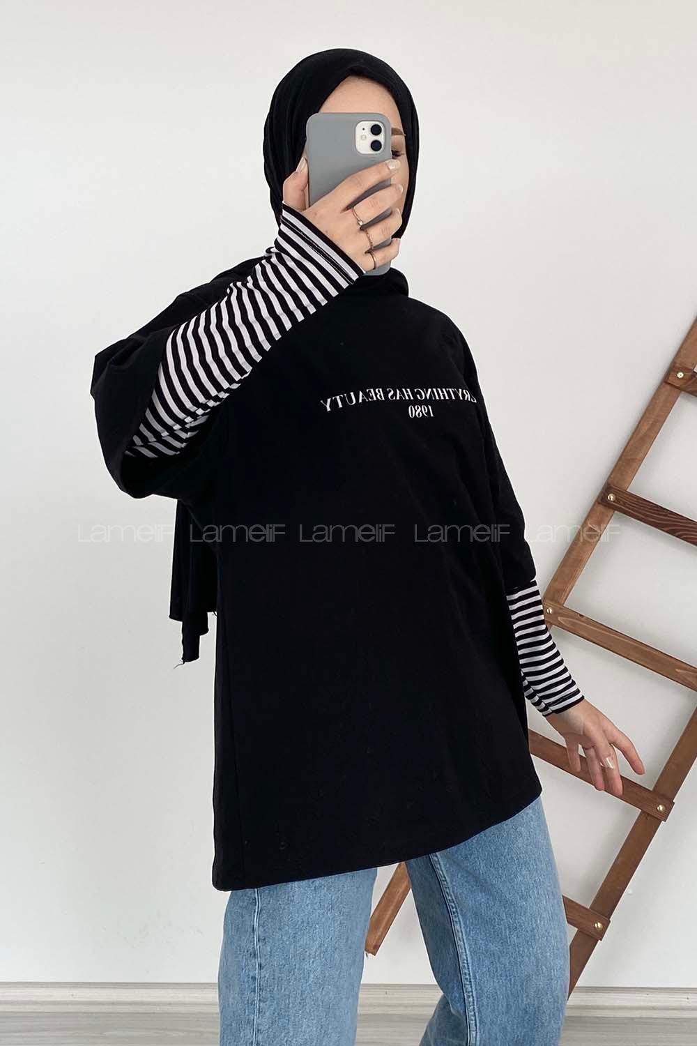 Modalamelif 1980 Baskılı Oversize T-Shirt Siyah