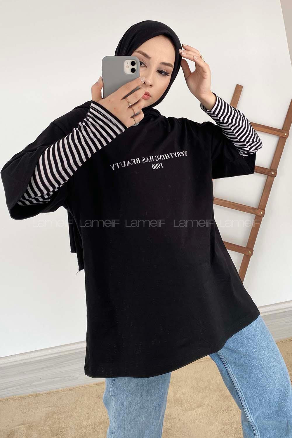 Modalamelif 1980 Baskılı Oversize T-Shirt Siyah