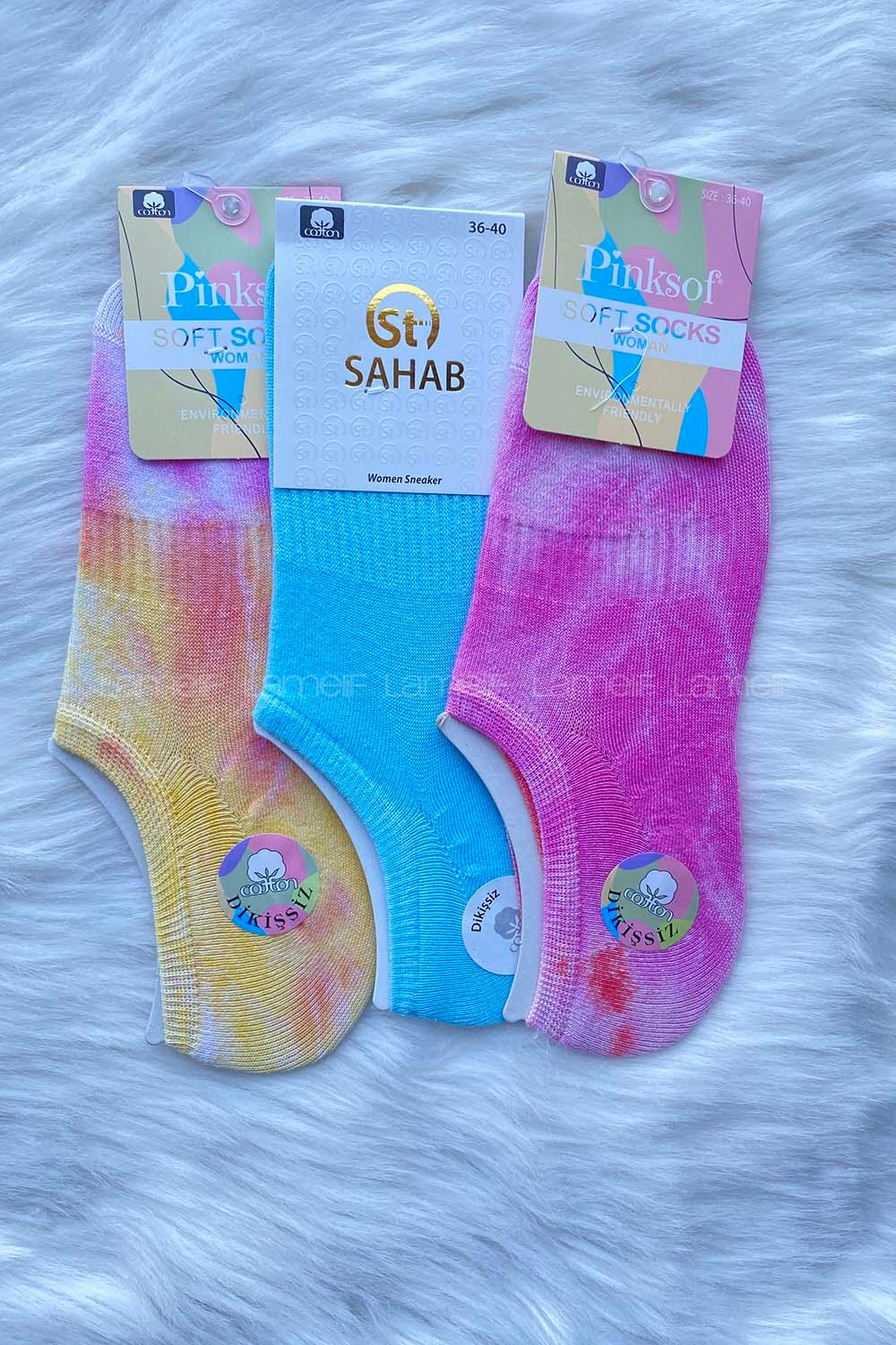 Modalamelif Bayan Penye Batik Boyalı Sneakers Çorap Seti 3 lü Paket