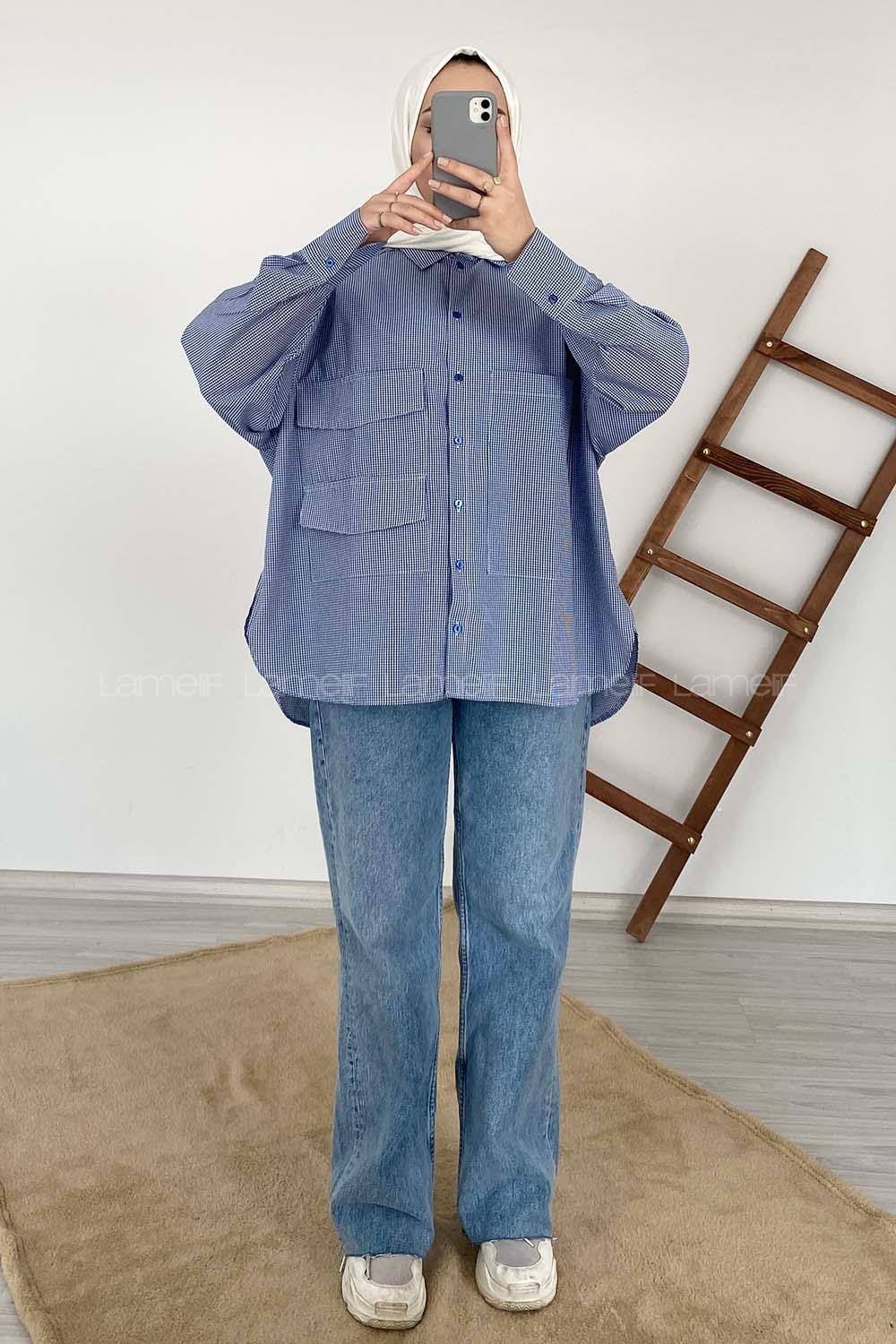 Modalamelif Cep Detaylı Çizgili Gömlek Lacivert