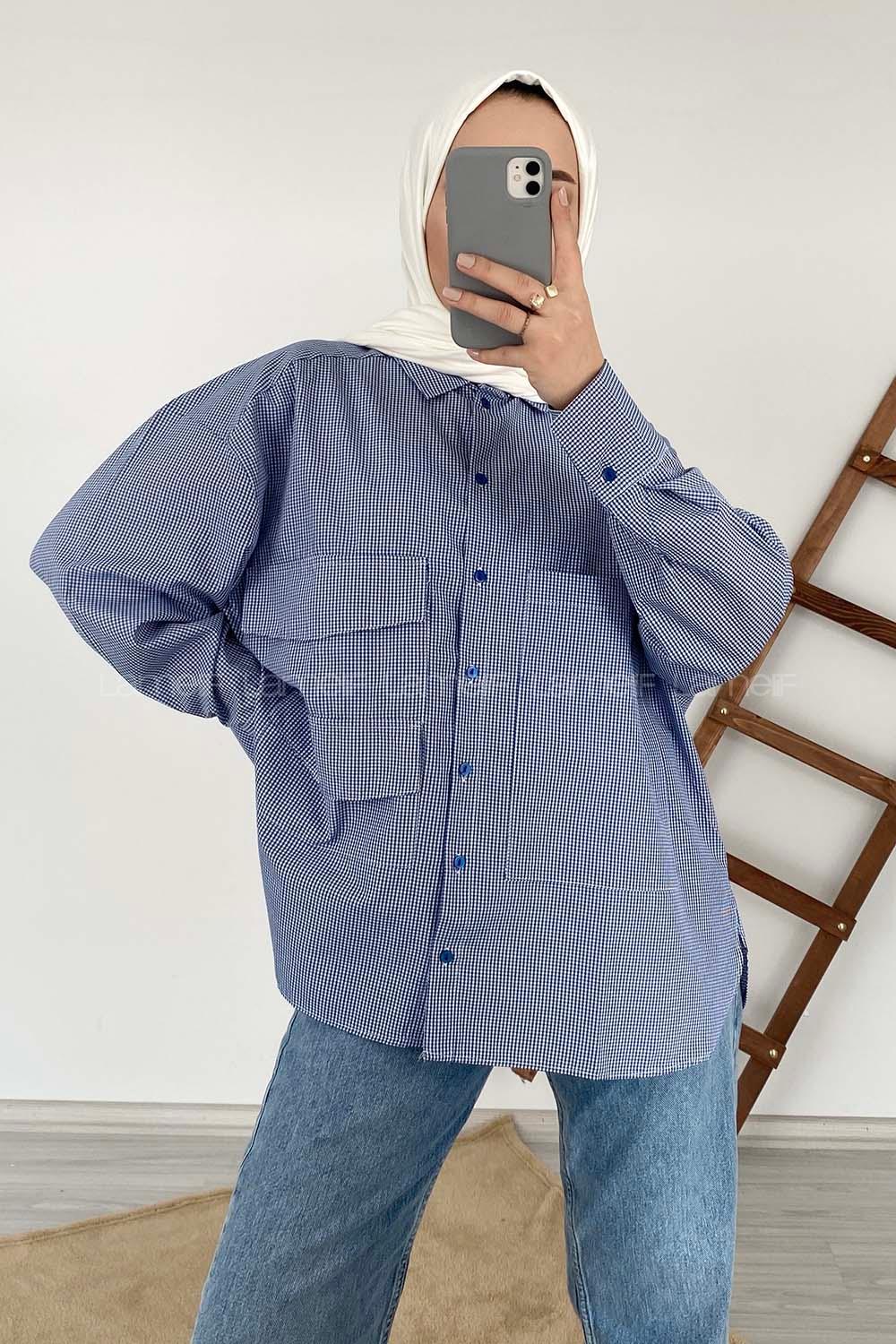 Modalamelif Cep Detaylı Çizgili Gömlek Lacivert