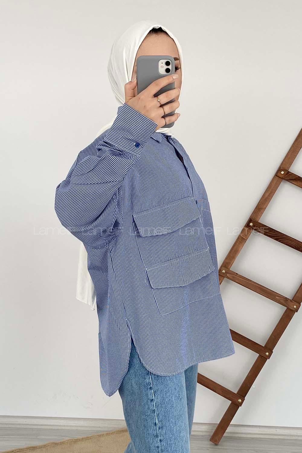 Modalamelif Cep Detaylı Çizgili Gömlek Lacivert