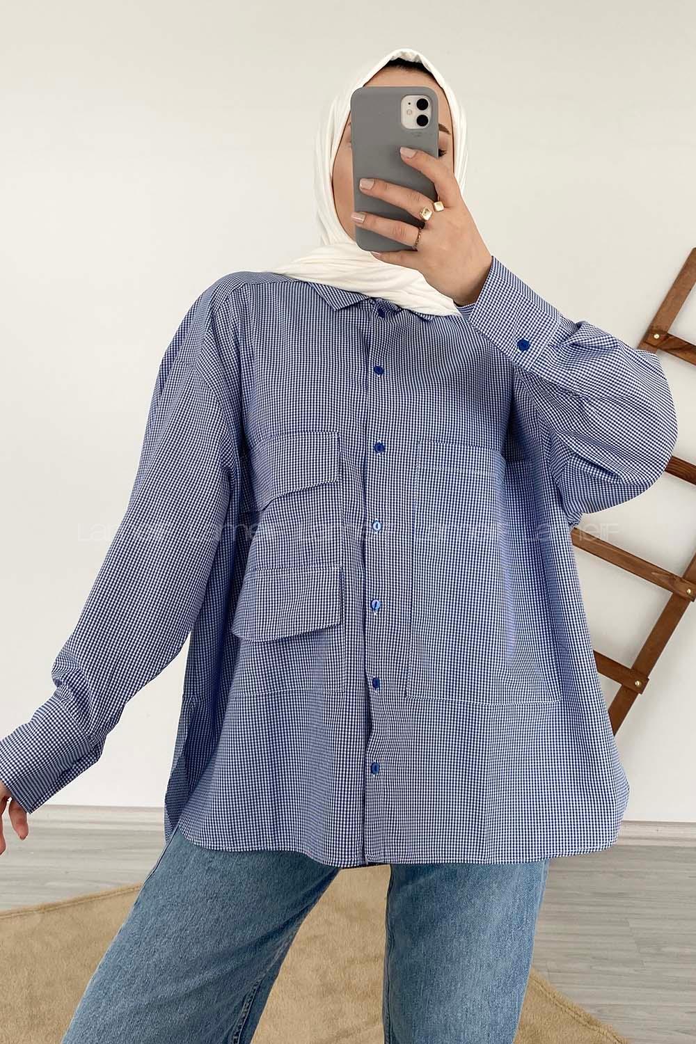 Modalamelif Cep Detaylı Çizgili Gömlek Lacivert