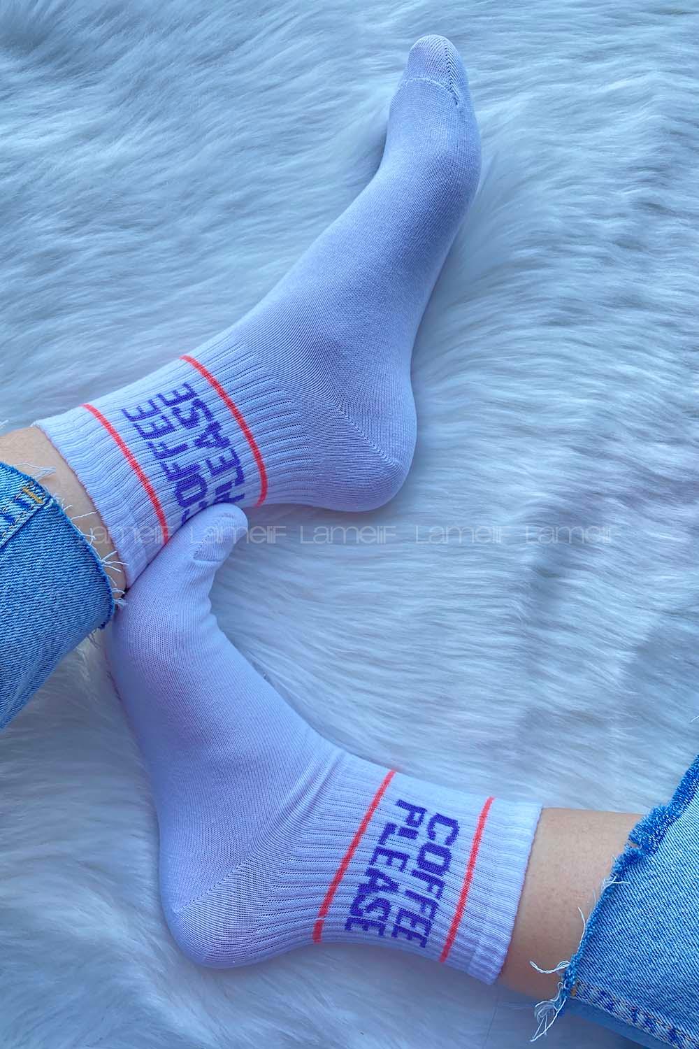 Modalamelif Coffee Soket Çorap Beyaz