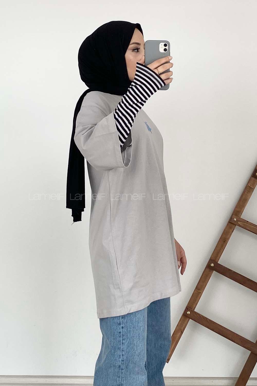 Modalamelif Kaplumbağa Oversize T-Shirt Gri