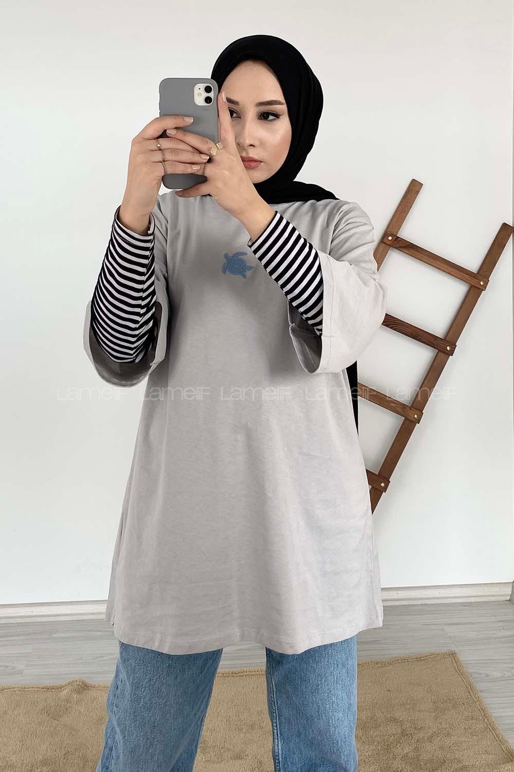 Modalamelif Kaplumbağa Oversize T-Shirt Gri