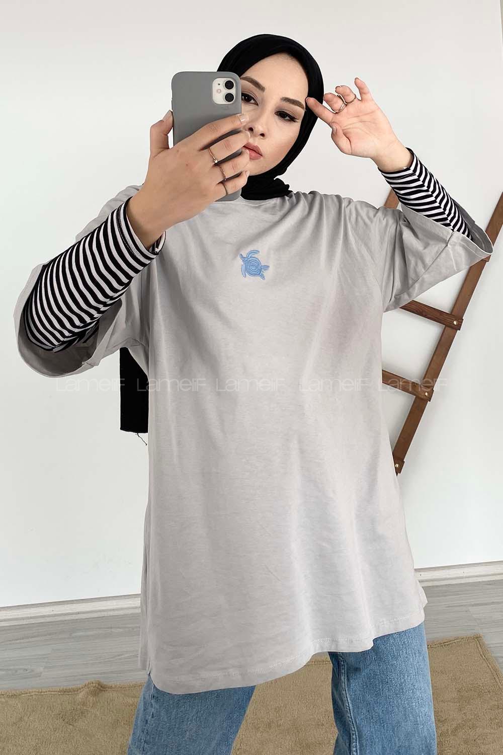 Modalamelif Kaplumbağa Oversize T-Shirt Gri