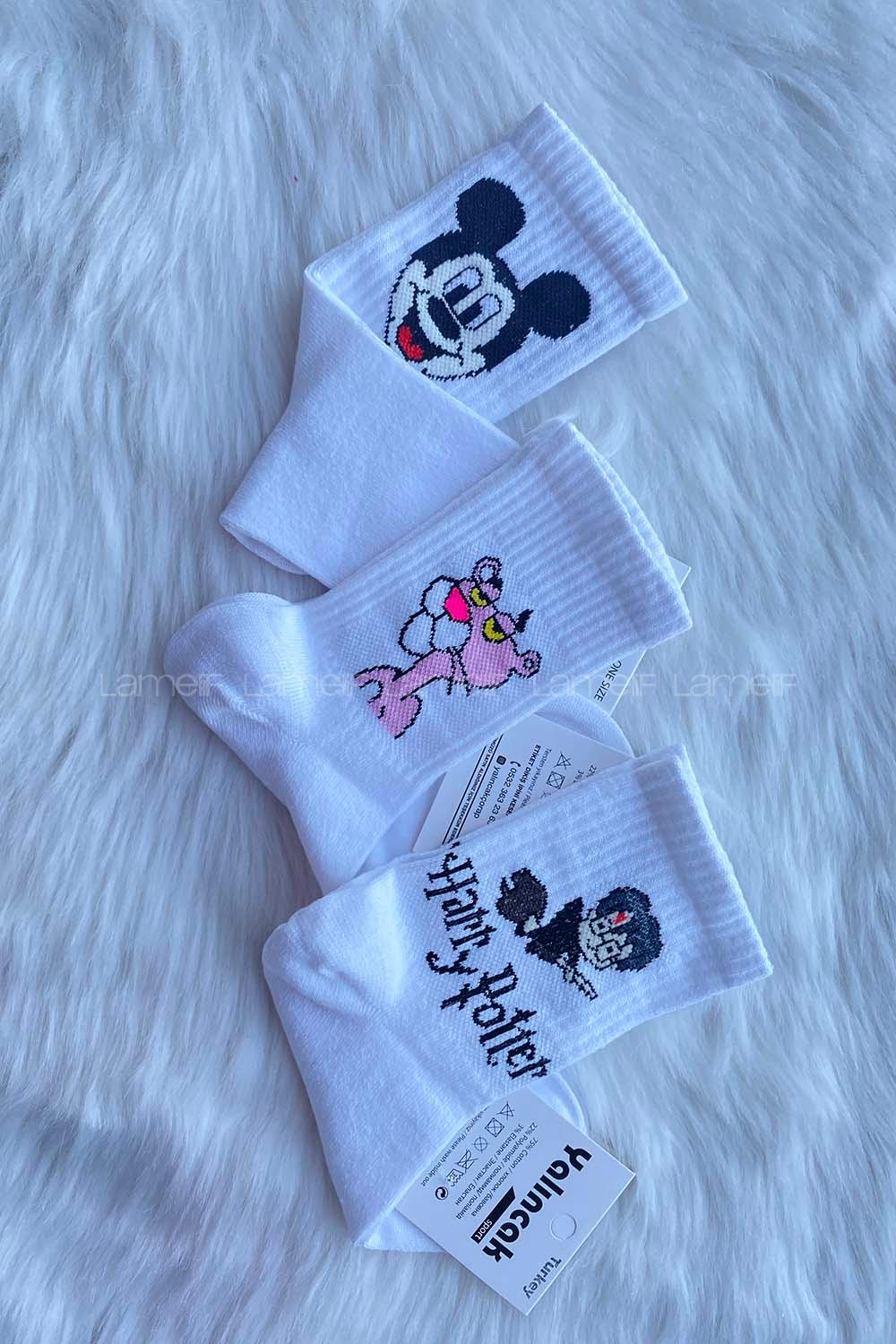 Modalamelif Karakterli Soket Çorap 3lü Beyaz