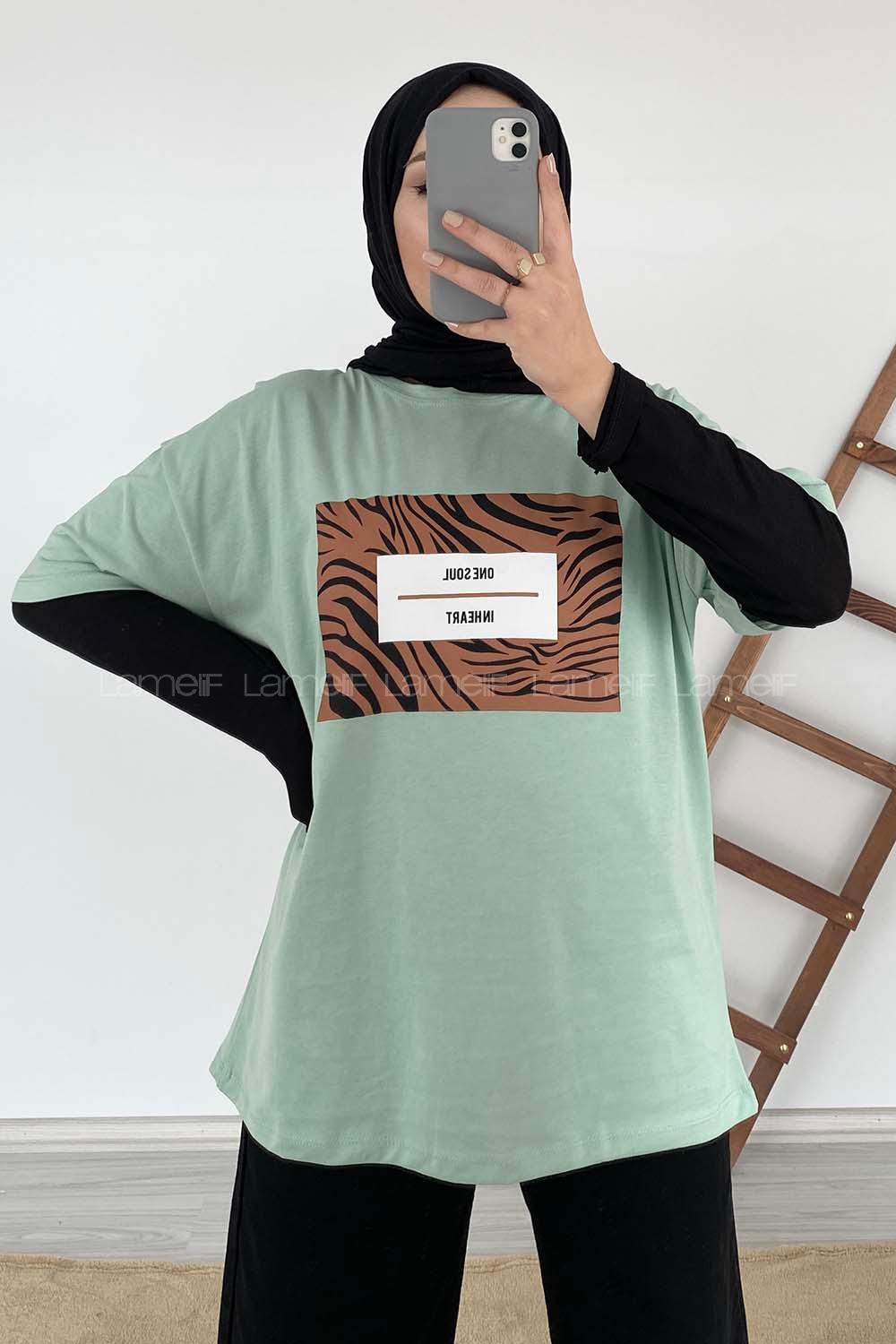 Modalamelif One Soul Baskılı Oversize T-Shirt Çağla Yeşili