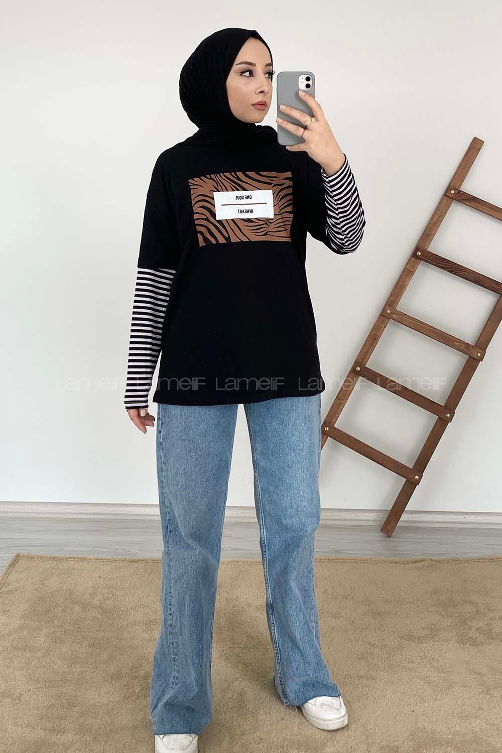 Modalamelif One Soul Baskılı Oversize T-Shirt Siyah