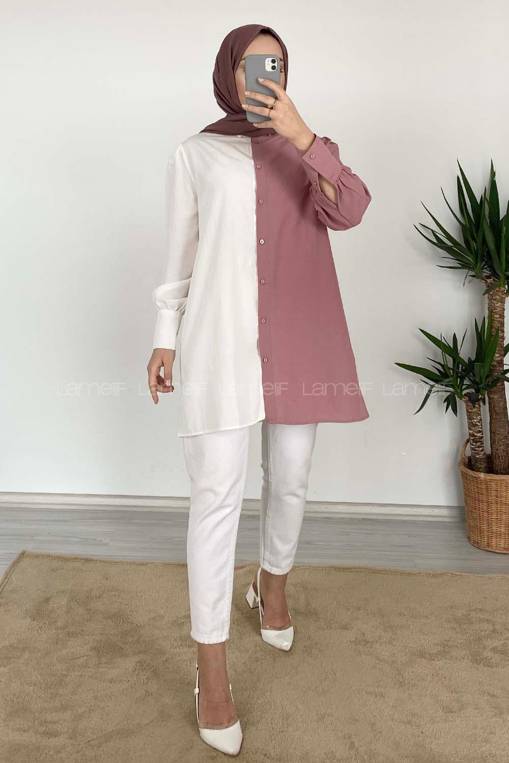 Modalamelif Renk Garnili Gömlek Gül