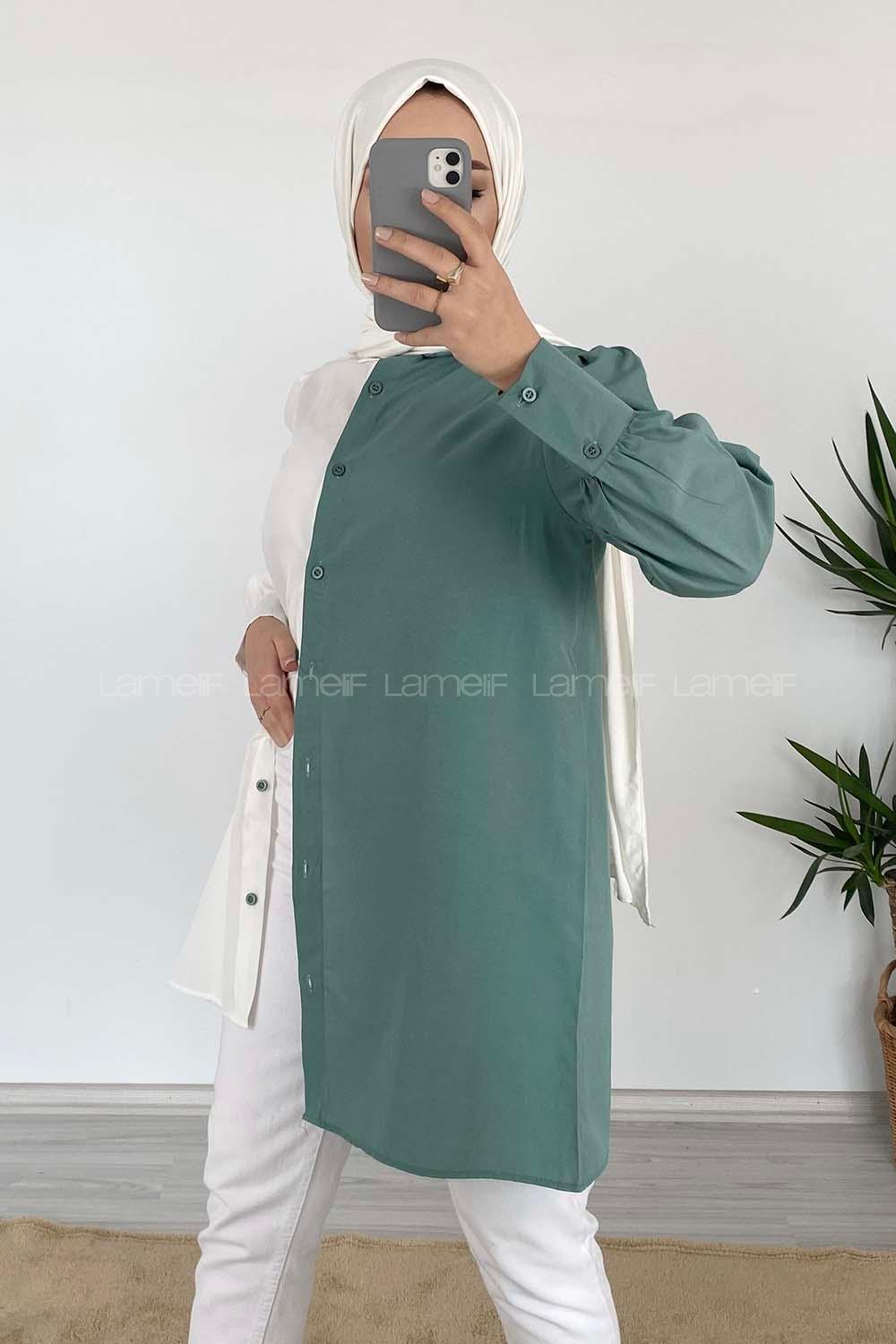 Modalamelif Renk Garnili Gömlek Pastel Yeşili