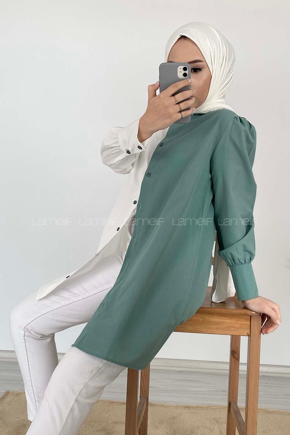 Modalamelif Renk Garnili Gömlek Pastel Yeşili