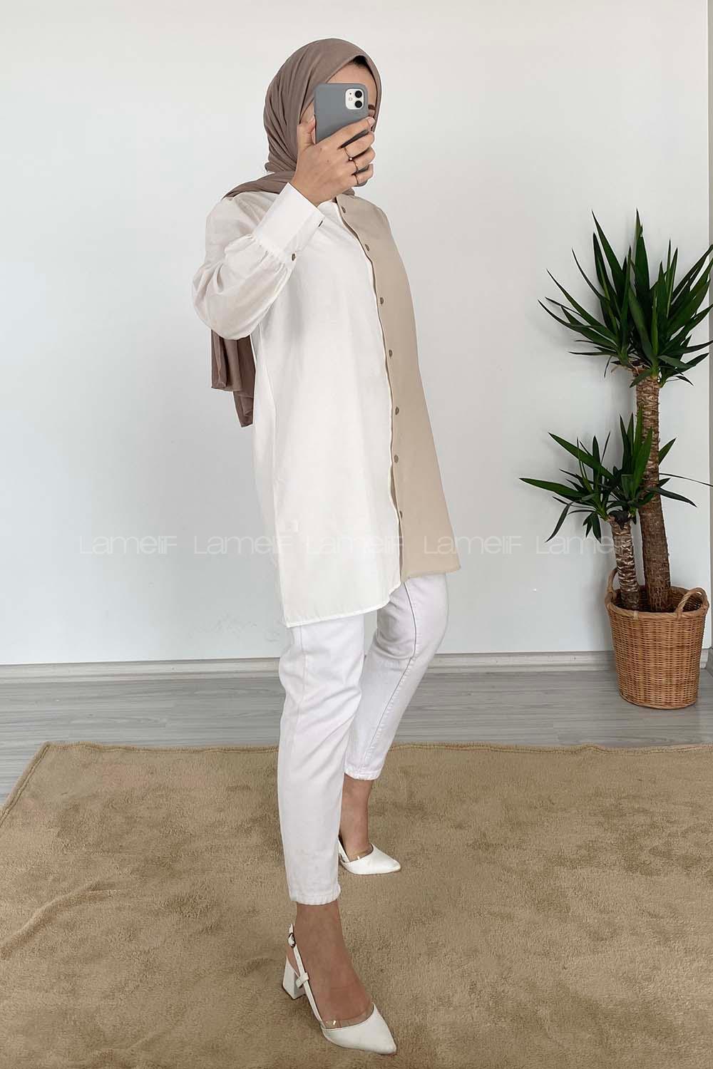 Modalamelif Renk Garnili Gömlek Taş