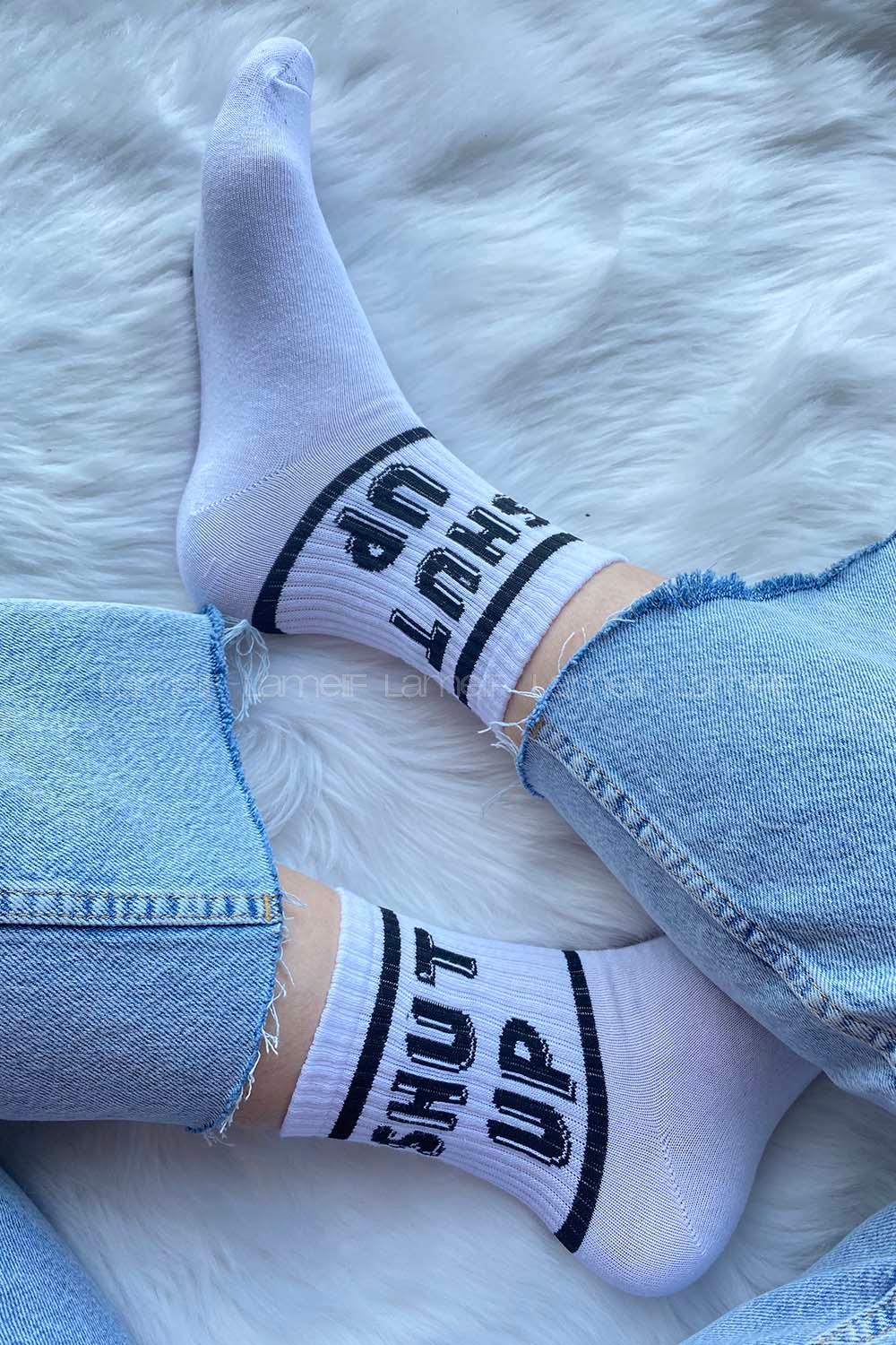 Modalamelif Shut Up Soket Çorap Beyaz