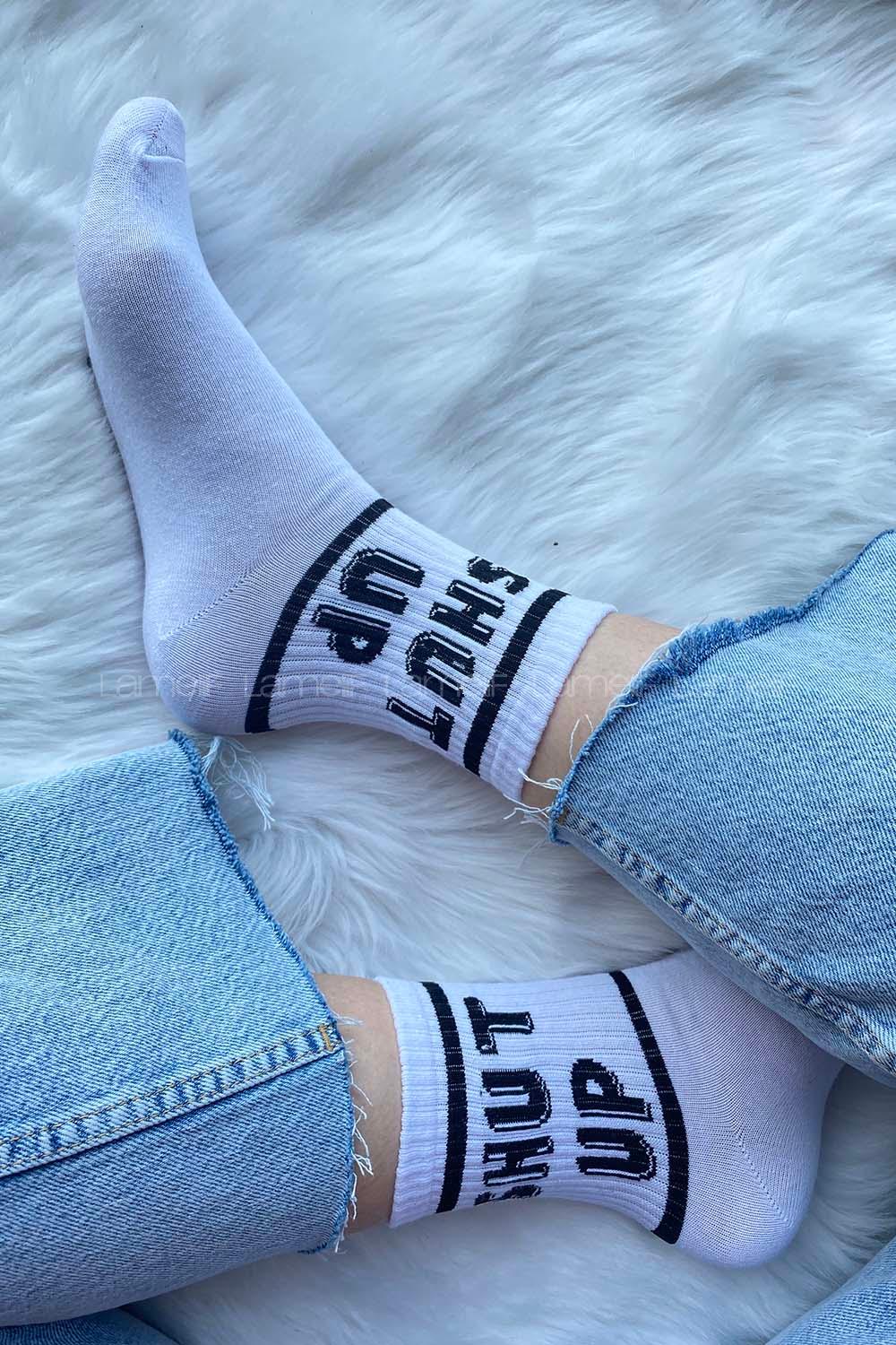 Modalamelif Shut Up Soket Çorap Beyaz