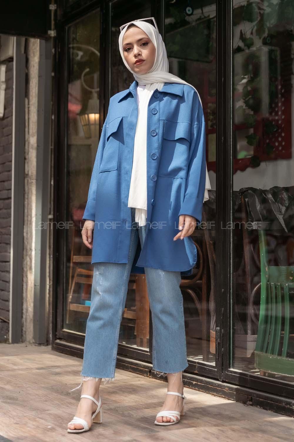 Modalamelif Kapak Cepli Gömlek İndigo