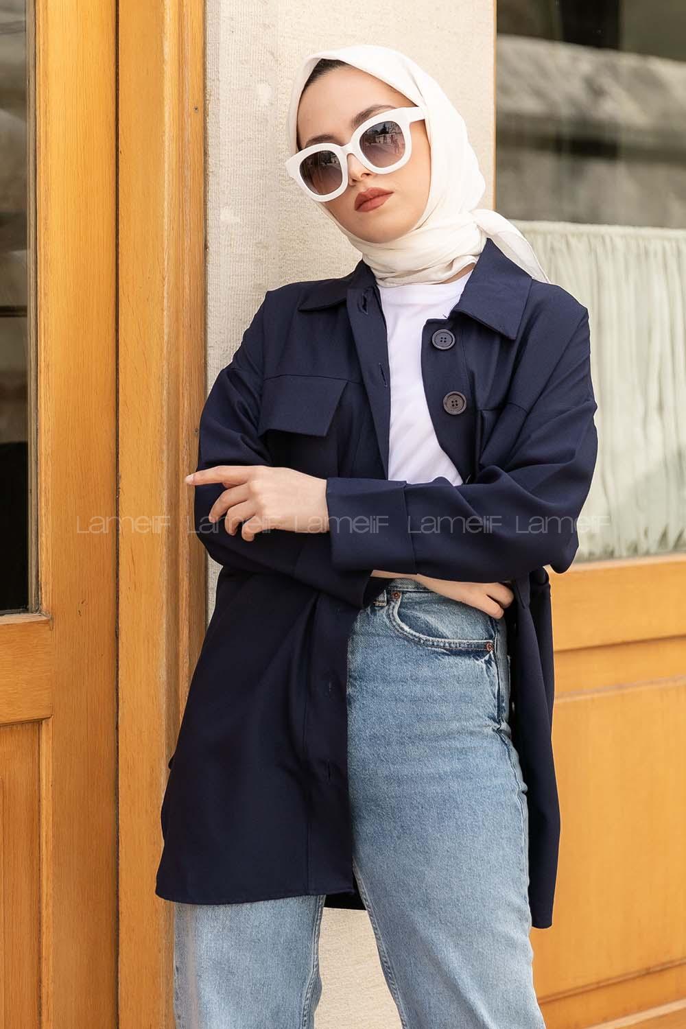 Modalamelif Kapak Cepli Gömlek Lacivert