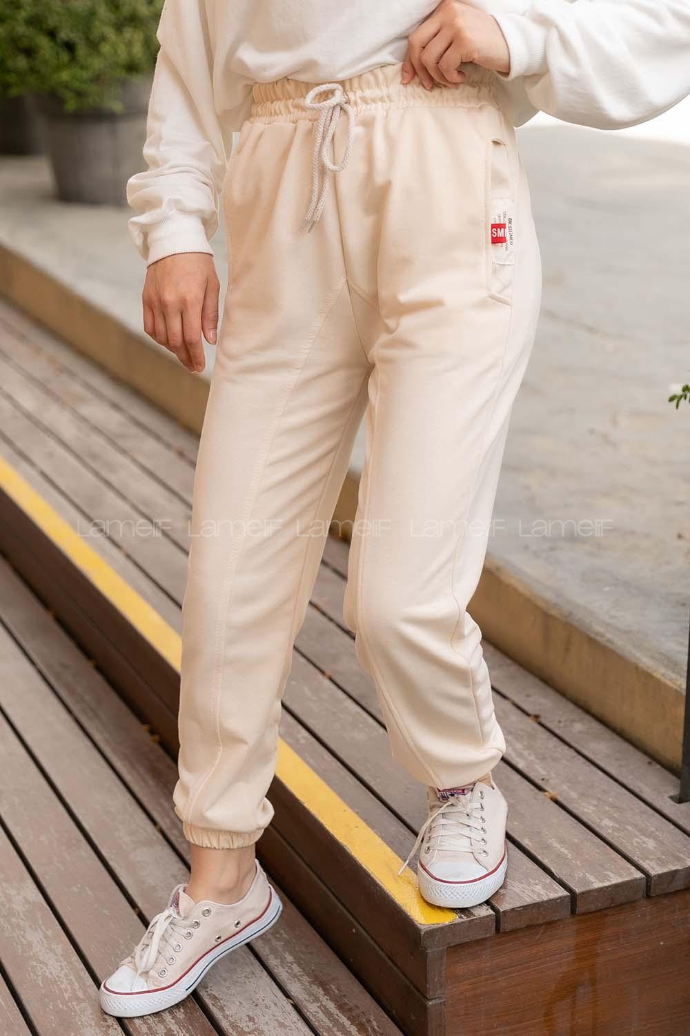 Modalamelif Asimetrik Kesim Şalvar Eşofman Bej