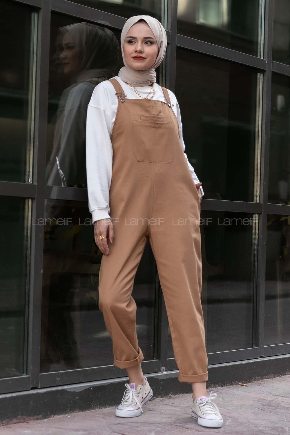 Modalamelif Bahçıvan Askılı Slopet Tulum Camel