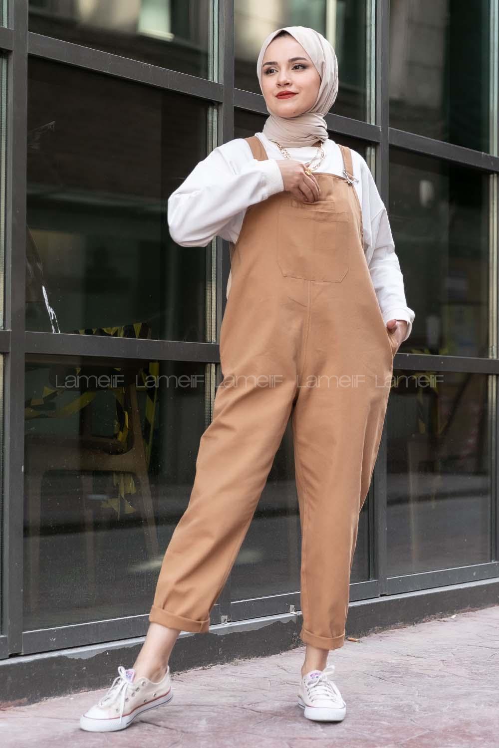 Modalamelif Bahçıvan Askılı Slopet Tulum Camel