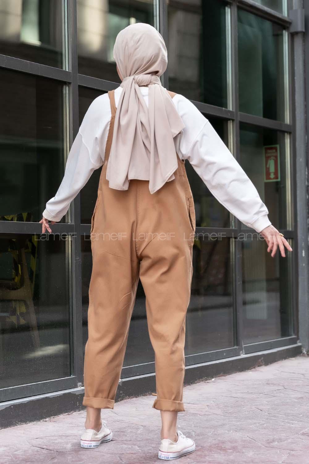 Modalamelif Bahçıvan Askılı Slopet Tulum Camel