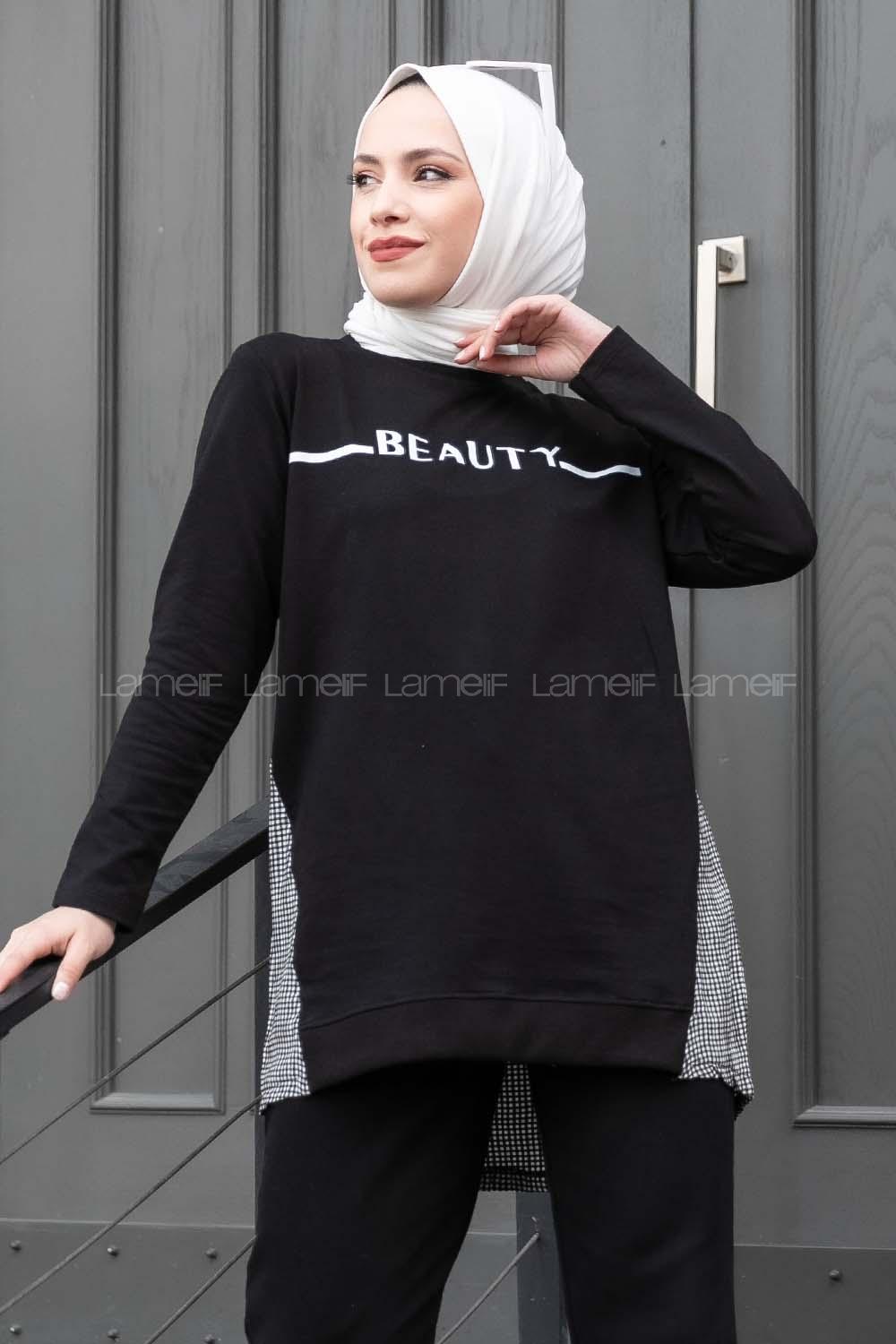 Modalamelif Beauty Ekose Garnili Tunik Siyah