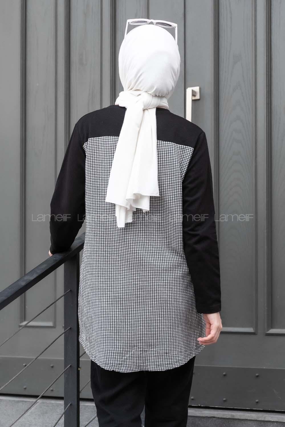 Modalamelif Beauty Ekose Garnili Tunik Siyah