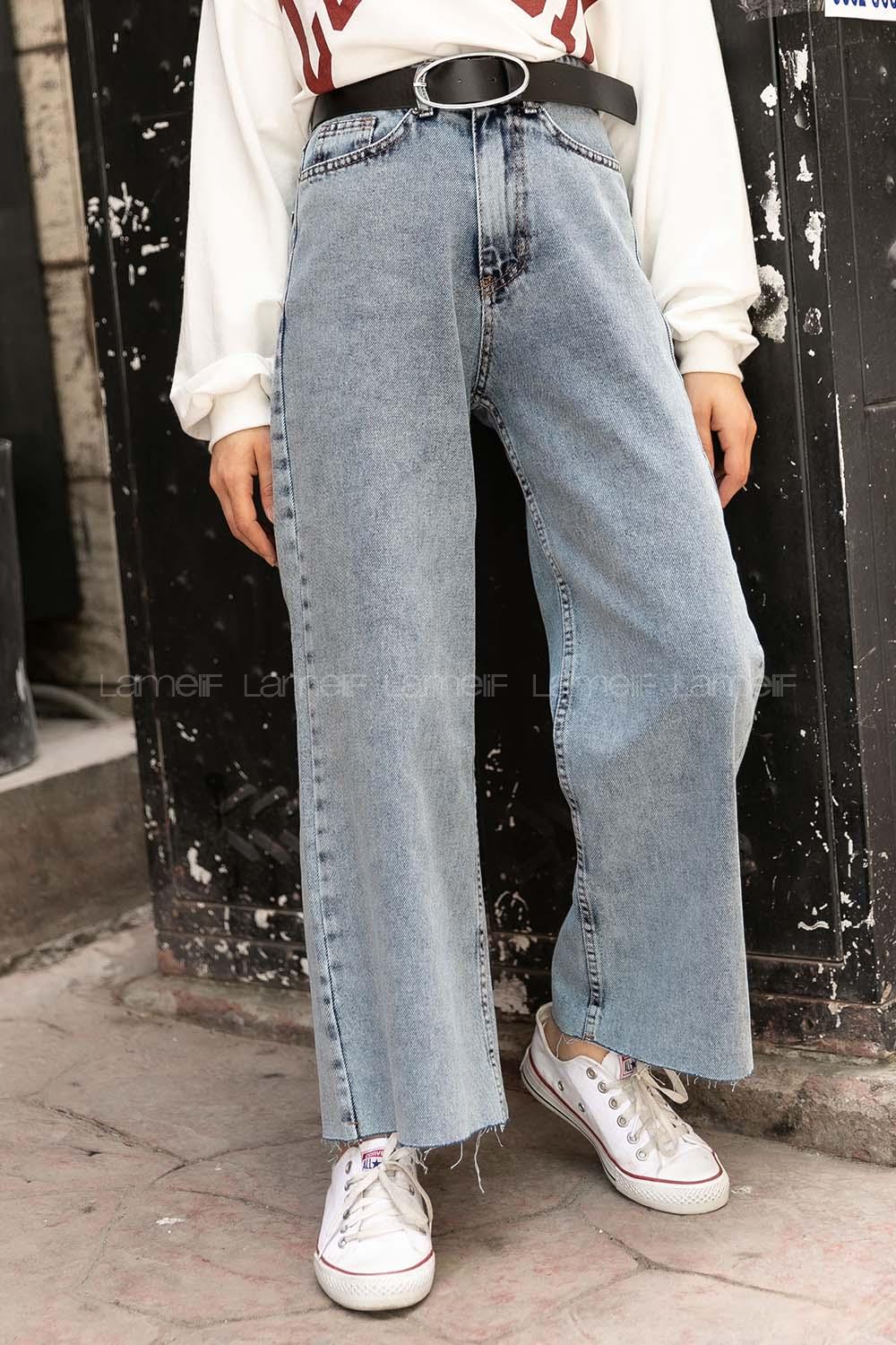 Modalamelif Bol Paça Kesik Boyfriend Jean Buz Mavisi