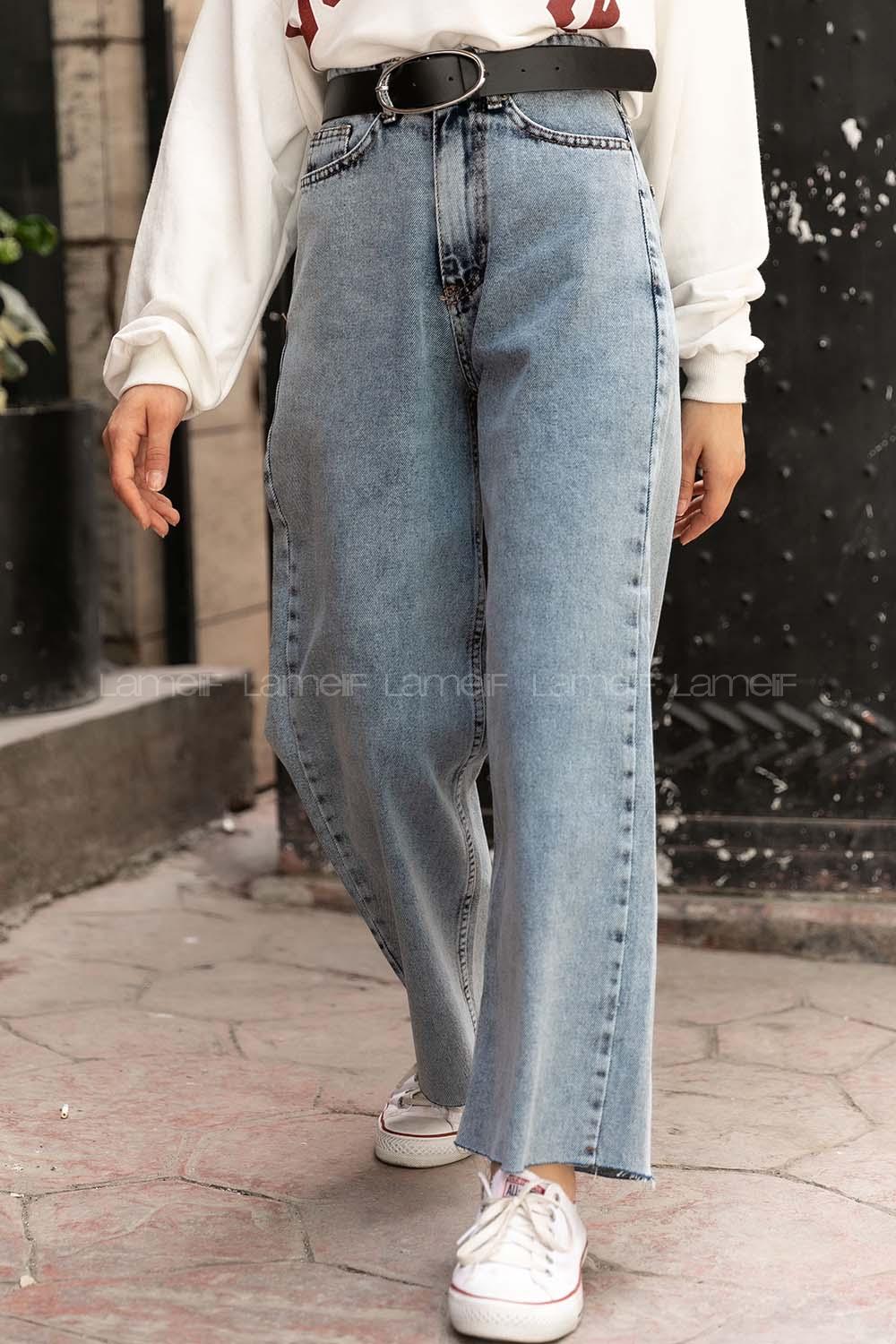 Modalamelif Bol Paça Kesik Boyfriend Jean Buz Mavisi