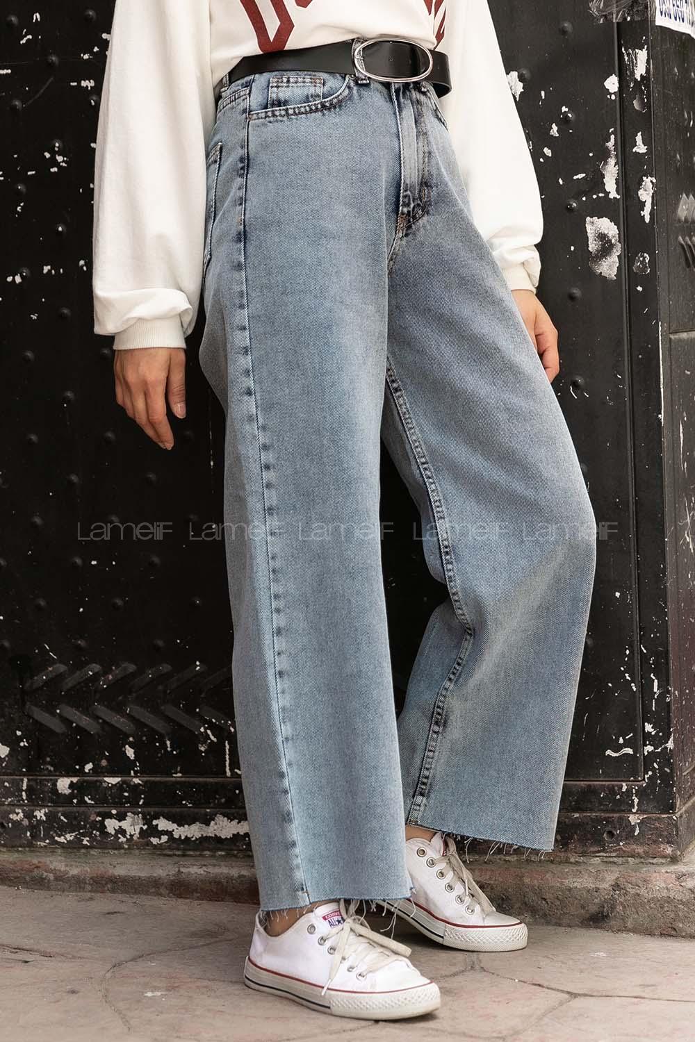 Modalamelif Bol Paça Kesik Boyfriend Jean Buz Mavisi