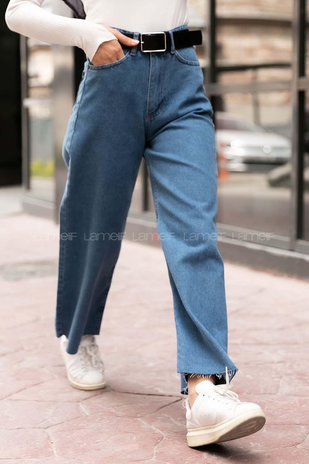 Modalamelif Bol Paça Kesik Boyfriend Jean Kot Mavisi